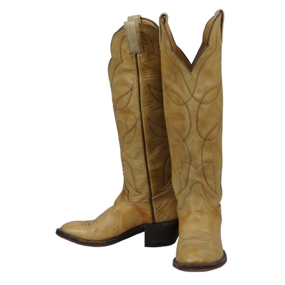 Hondo Pale Yellow Cowboy Western Buckaroo Boots Knee High 17-Inch Tall Women 6 B - Picture 2 of 13